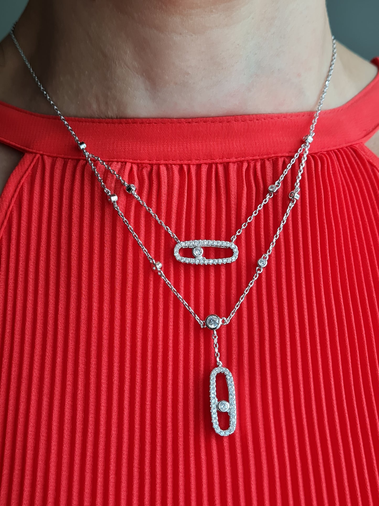 Yolanda 925 Sterling Silver Double Pendant Necklace